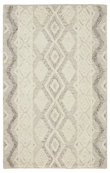 5' X 8' Ivory Taupe And Gray Wool Geometric Tufted Handmade Stain Resistant Area Rug