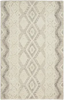 9' X 12' Ivory Taupe And Gray Wool Geometric Tufted Handmade Stain Resistant Area Rug