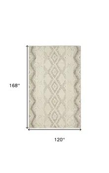 10' X 14' Ivory Taupe And Gray Wool Geometric Tufted Handmade Stain Resistant Area Rug