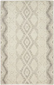 2' X 3' Ivory Taupe And Gray Wool Geometric Tufted Handmade Stain Resistant Area Rug