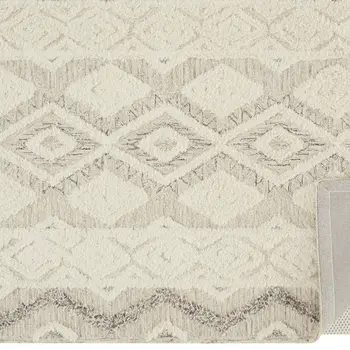 2' X 3' Ivory Taupe And Gray Wool Geometric Tufted Handmade Stain Resistant Area Rug