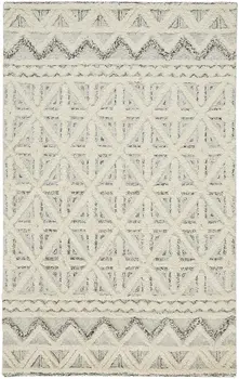 5' X 8' Ivory And Black Wool Geometric Tufted Handmade Stain Resistant Area Rug
