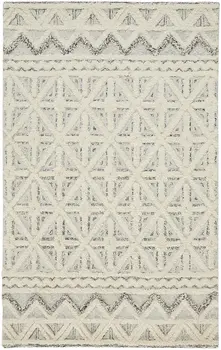 9' X 12' Ivory And Black Wool Geometric Tufted Handmade Stain Resistant Area Rug