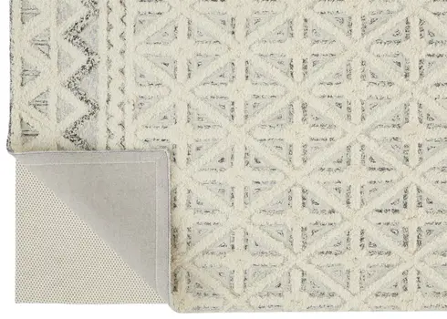 9' X 12' Ivory And Black Wool Geometric Tufted Handmade Stain Resistant Area Rug