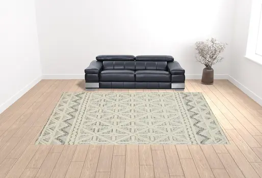 12' X 15' Ivory And Black Wool Geometric Tufted Handmade Area Rug