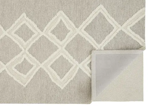 9' X 12' Gray And Ivory Wool Geometric Tufted Handmade Stain Resistant Area Rug