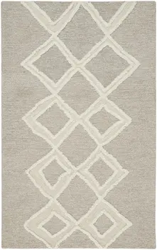 12' X 15' Gray And Ivory Wool Geometric Tufted Handmade Area Rug
