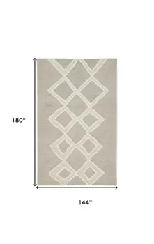 12' X 15' Gray And Ivory Wool Geometric Tufted Handmade Area Rug