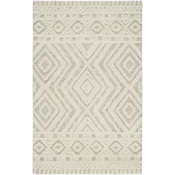 5' X 8' Ivory And Tan Wool Geometric Tufted Handmade Stain Resistant Area Rug