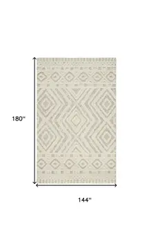 12' X 15' Ivory And Tan Wool Geometric Tufted Handmade Area Rug