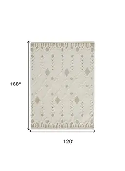 10' X 14' Ivory Tan And Silver Wool Geometric Tufted Handmade Stain Resistant Area Rug