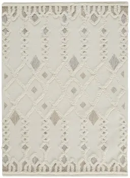 2' X 3' Ivory Tan And Silver Wool Geometric Tufted Handmade Stain Resistant Area Rug