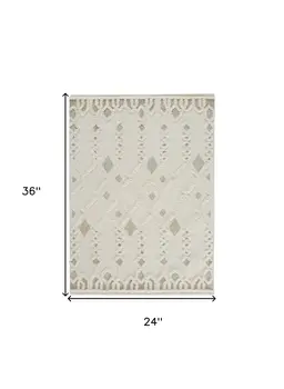 2' X 3' Ivory Tan And Silver Wool Geometric Tufted Handmade Stain Resistant Area Rug