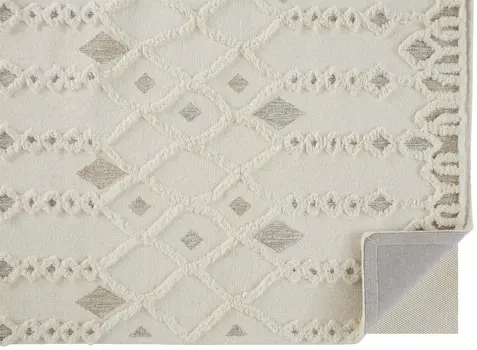 2' X 3' Ivory Tan And Silver Wool Geometric Tufted Handmade Stain Resistant Area Rug