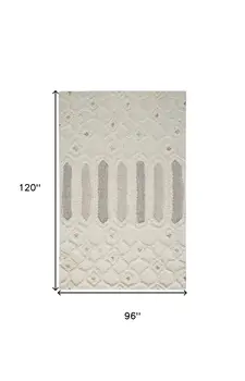 8' X 10' Gray and Ivory Wool Geometric Hand Tufted Area Rug