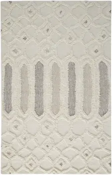 9' X 12' Ivory Taupe And Tan Wool Geometric Tufted Handmade Stain Resistant Area Rug