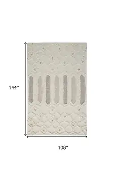 9' X 12' Ivory Taupe And Tan Wool Geometric Tufted Handmade Stain Resistant Area Rug