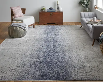 8' X 10' Ivory and Blue Abstract Power Loom Non Skid Area Rug