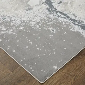 8' X 10' Ivory Black and Gray Abstract Area Rug
