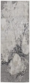 8' Gray and Ivory Abstract Power Loom Non Skid Runner Rug