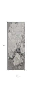 8' Gray and Ivory Abstract Power Loom Non Skid Runner Rug