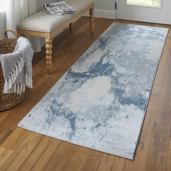 8' Blue Abstract Runner Rug