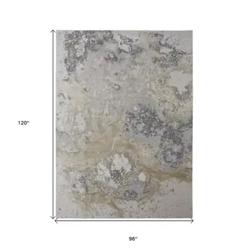 8' X 10' Black Brown and Off White Abstract Area Rug