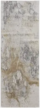 8' Gray and Ivory Abstract Power Loom Non Skid Runner Rug