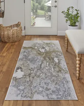 8' Gray and Ivory Abstract Power Loom Non Skid Runner Rug