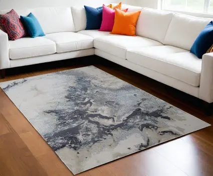 8' X 10' Ivory Black and Gray Abstract Area Rug
