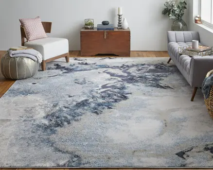 8' X 10' Ivory Black and Gray Abstract Area Rug