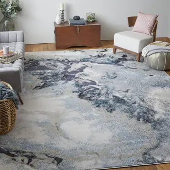 8' X 10' Ivory Black and Gray Abstract Area Rug