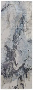 8' Blue and Ivory Abstract Power Loom Non Skid Runner Rug
