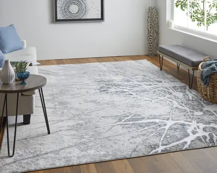 4' X 6' Gray and Ivory Abstract Power Loom Non Skid Area Rug