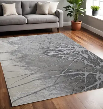 5' X 8' Gray and Ivory Abstract Power Loom Non Skid Area Rug