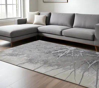 7' X 10' Gray and Ivory Abstract Power Loom Non Skid Area Rug