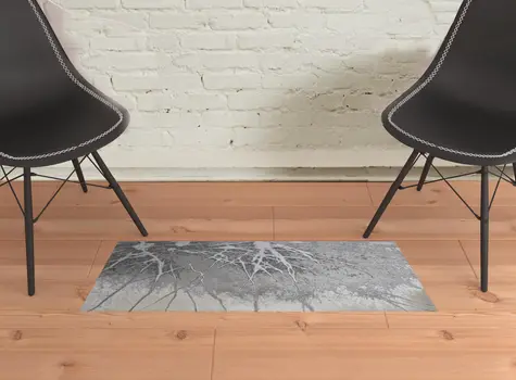 2' X 3' Gray Silver And Ivory Abstract Power Loom Area Rug