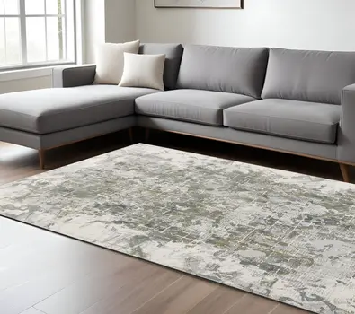 8' X 10' Gray and Ivory Abstract Distressed Non Skid Area Rug
