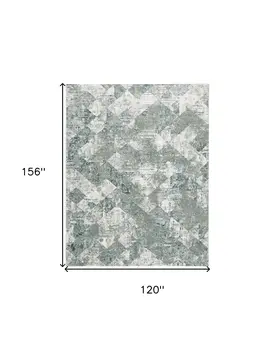 10' X 13' Green And Ivory Patchwork Distressed Stain Resistant Area Rug
