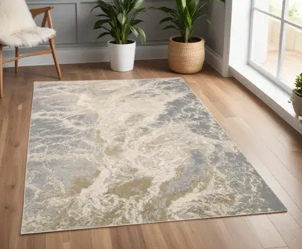 4' X 6' Gray and Ivory Abstract Non Skid Area Rug