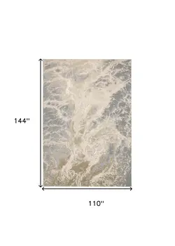 9' X 12' Ivory Silver And Gold Abstract Area Rug