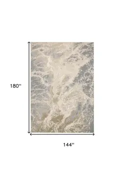 12' X 15' Ivory Silver And Gold Abstract Stain Resistant Area Rug