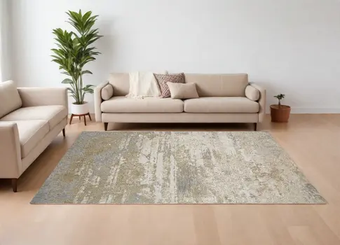 10' X 13' Ivory Gold And Gray Abstract Stain Resistant Area Rug