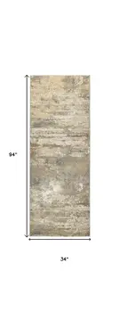 8' Gold and Ivory Abstract Power Loom Runner Rug