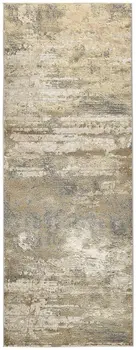 8' Gold and Ivory Abstract Power Loom Runner Rug