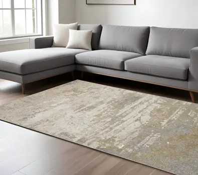 12' X 15' Ivory Gold And Gray Abstract Area Rug