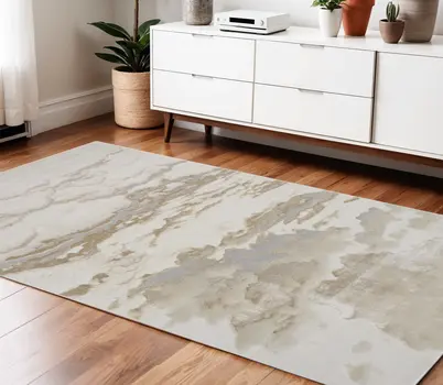 4' X 6' Ivory Tan And Gray Abstract Area Rug