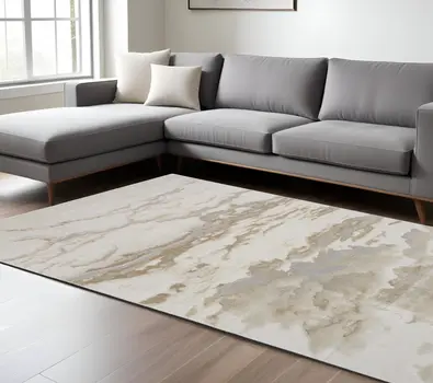 7' X 10' Gray and Ivory Abstract Non Skid Area Rug