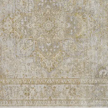 5' X 8' Ivory And Gold Floral Stain Resistant Area Rug
