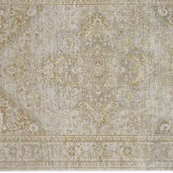 7' X 10' Gold and Ivory Floral Non Skid Area Rug
